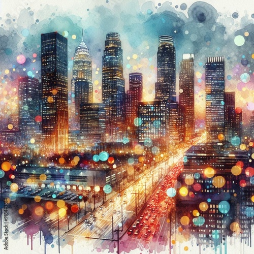 a bustling cyberpunk city at night, with towering skyscrapers bathed in the glow of neon signs. The streets are slick with rain, reflecting the myriad of lights and adding to the futuristic atmosphere