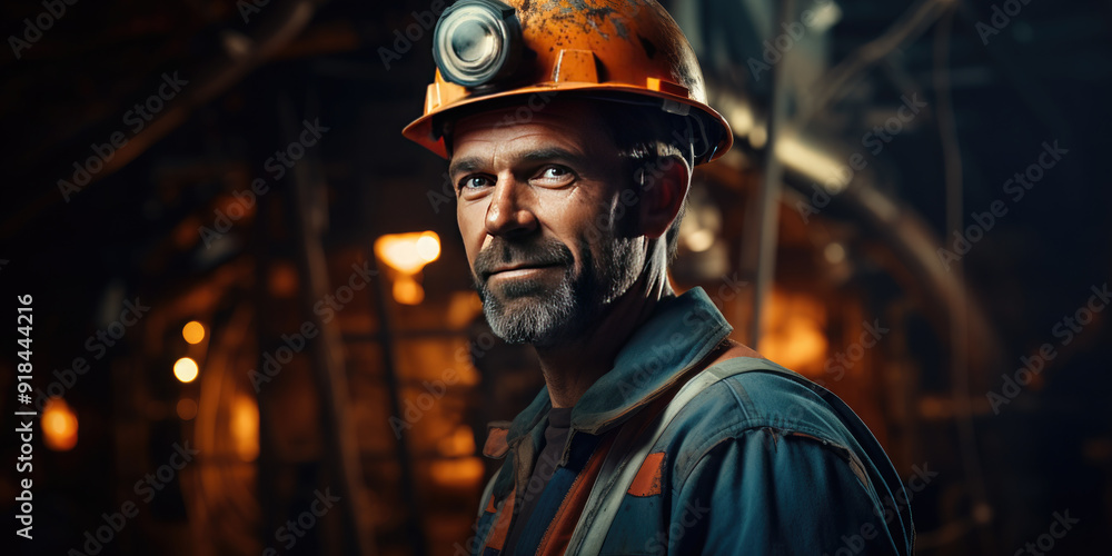 Joyful worker in a factory setting, wearing a hard hat, smiling confidently , showcasing teamwork and professionalism in manufacturing. Labor day. Banner Joyful worker in a factory setting, wearing a hard hat, smiling confidently , showcasing teamwork and professionalism in manufacturing. Labor day. Banner