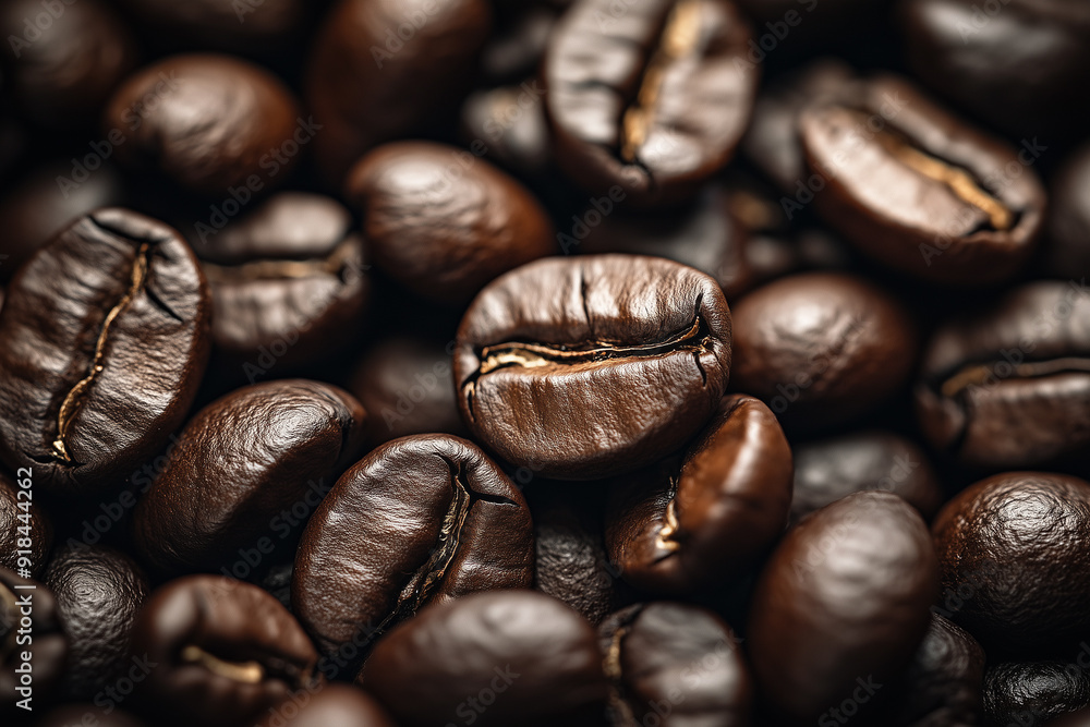 custom made wallpaper toronto digitalClose up of rich, textured roasted coffee beans in deep brown, exuding a strong caffeine aroma against a natural background, capturing the essence of beloved morning beverage