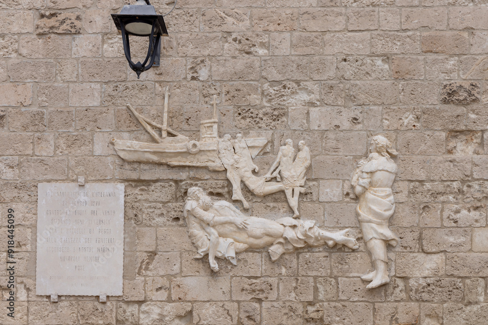 Relief on facade of medieval Charles V Castle (Castello Carlo V), Monopoli, Italy, Apulia
