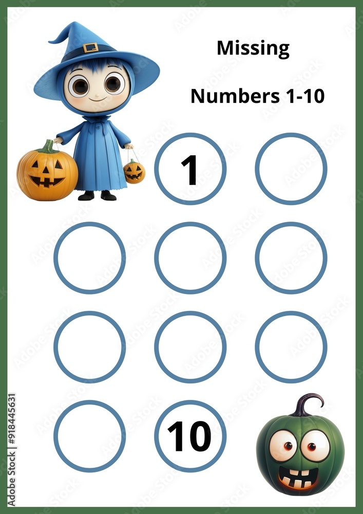 A printed math workbook sheet with numbers. Missing . Write the numbers in order. Halloween design. training for children, A printed math workbook sheet with numbers. Missing . Write the numbers in order. Halloween design. training for children,