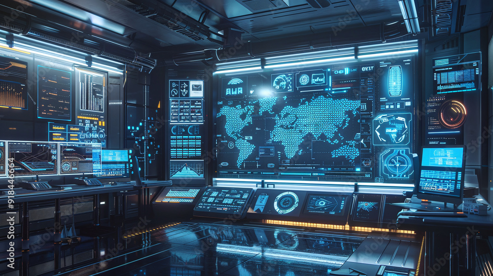 Advanced Cybersecurity Command Center with High-Tech Digital Interfaces Advanced Cybersecurity Command Center with High-Tech Digital Interfaces