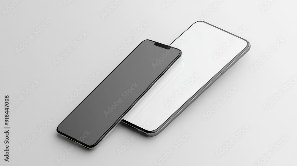 Realistic mockup template of a modern smartphone with a notched display, slim bezels, and buttons. Perfect for branding, office and business advertisements, mobile device promotions, and technology Realistic mockup template of a modern smartphone with a notched display, slim bezels, and buttons. Perfect for branding, office and business advertisements, mobile device promotions, and technology