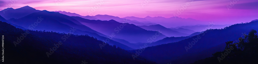The Violet Vista: A breathtaking mountainous landscape, shrouded in purple hues at dusk. The Violet Vista: A breathtaking mountainous landscape, shrouded in purple hues at dusk.
