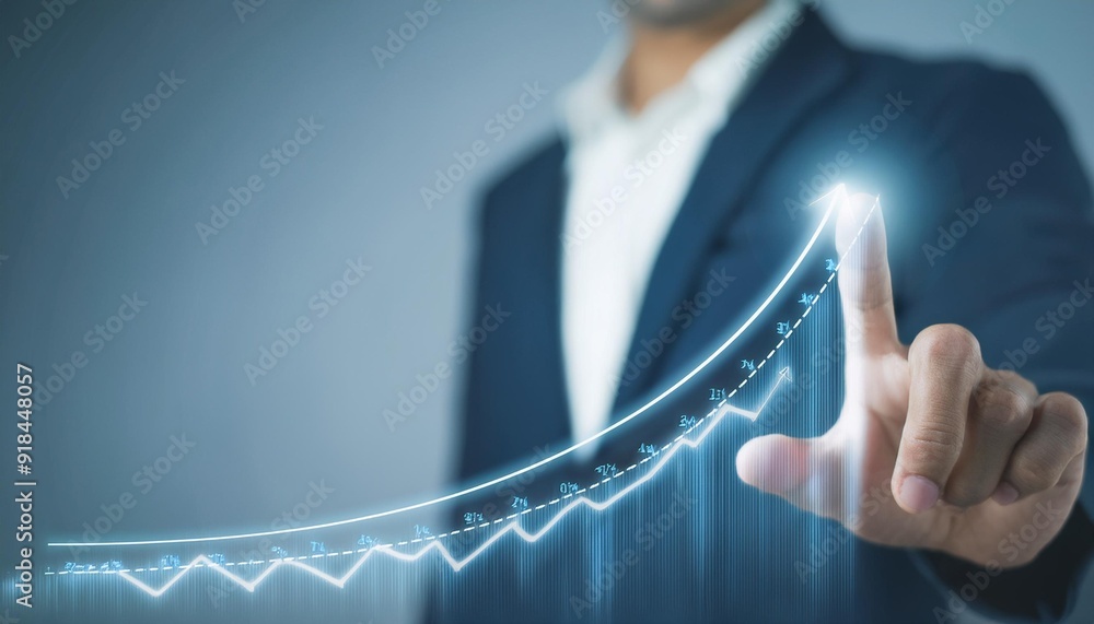 © ULFATRAZA - Business development to success and growing growth concept, Businessman pointing arrow graph