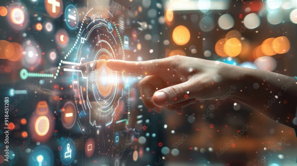 Hand Interacting With Futuristic Interface Hand Interacting With Futuristic Interface