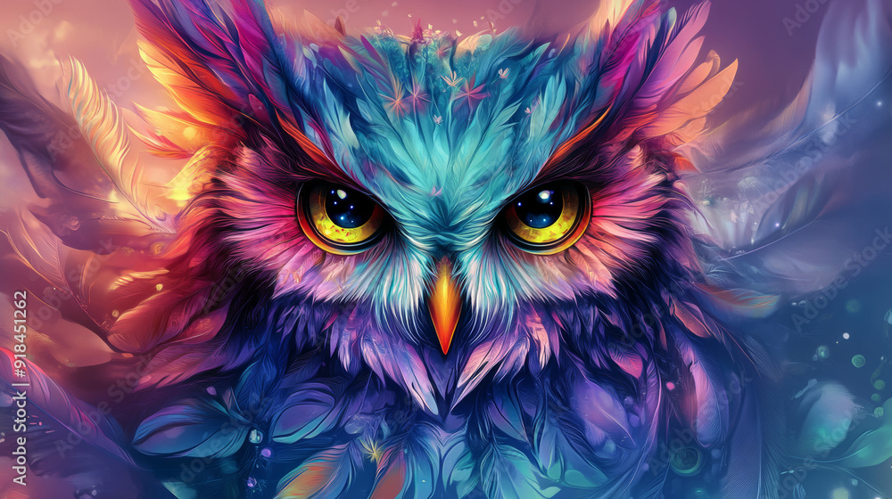 Vibrant owl art in a graphic illustration style. Vibrant owl art in a graphic illustration style.