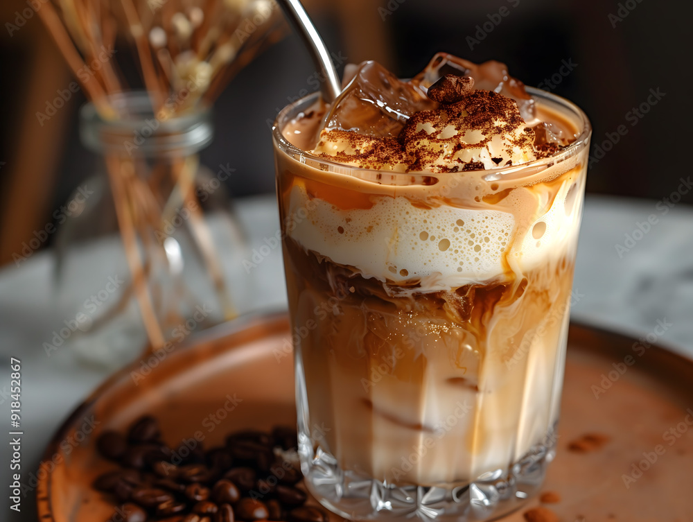 Refreshing Iced Coffee with Cream Swirl in a Tall Glass Refreshing Iced Coffee with Cream Swirl in a Tall Glass