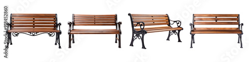 Collection of outdoor park bench isolated on transparent background photo