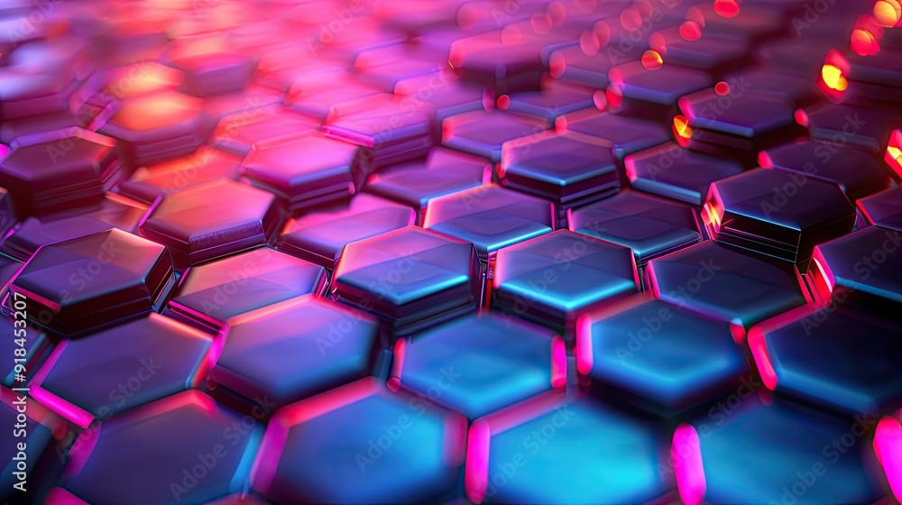 Abstract Geometric Hexagon Pattern with Neon Lights Abstract Geometric Hexagon Pattern with Neon Lights