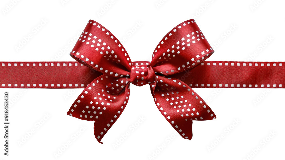 Red Bow With White Square Patterns On Transparent Background, Red Bow With White Square Patterns On Transparent Background,