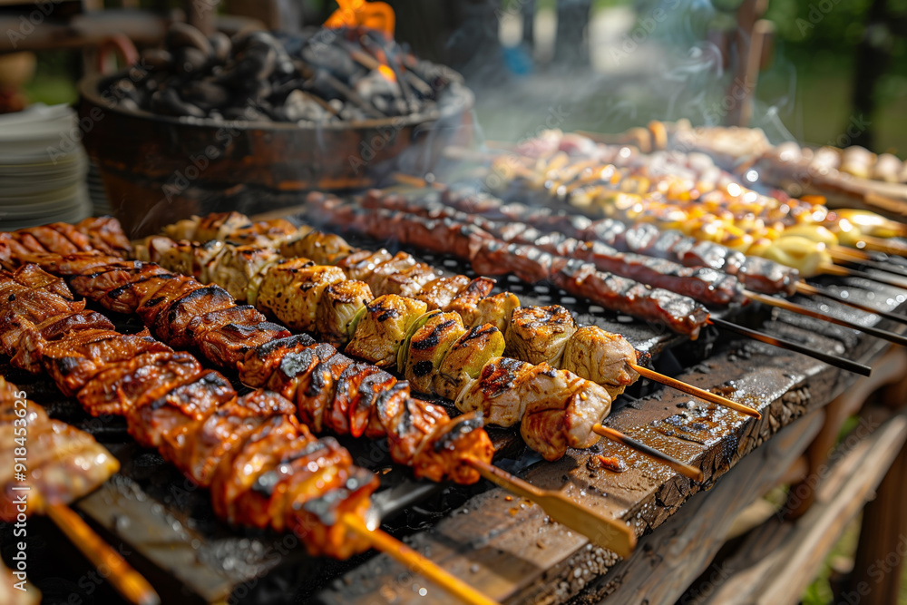 Outdoor barbecue with various grilled meats. Outdoor barbecue with various grilled meats.