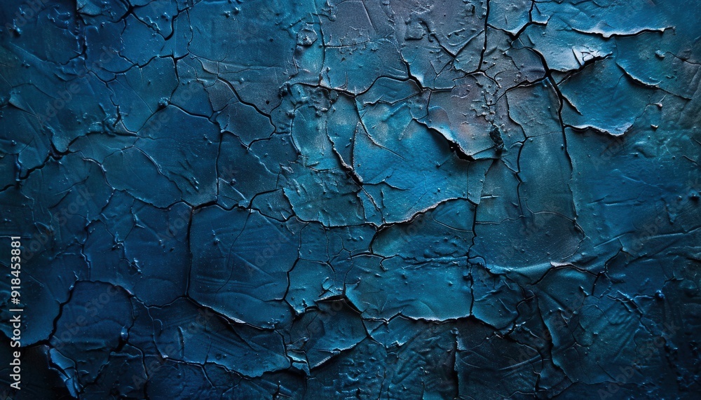 Textured blue wall with cracked paint in a dim light setting Textured blue wall with cracked paint in a dim light setting