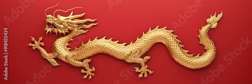 Wallpaper Mural Golden Chinese Dragon on Red Background for Festive Occasion Torontodigital.ca