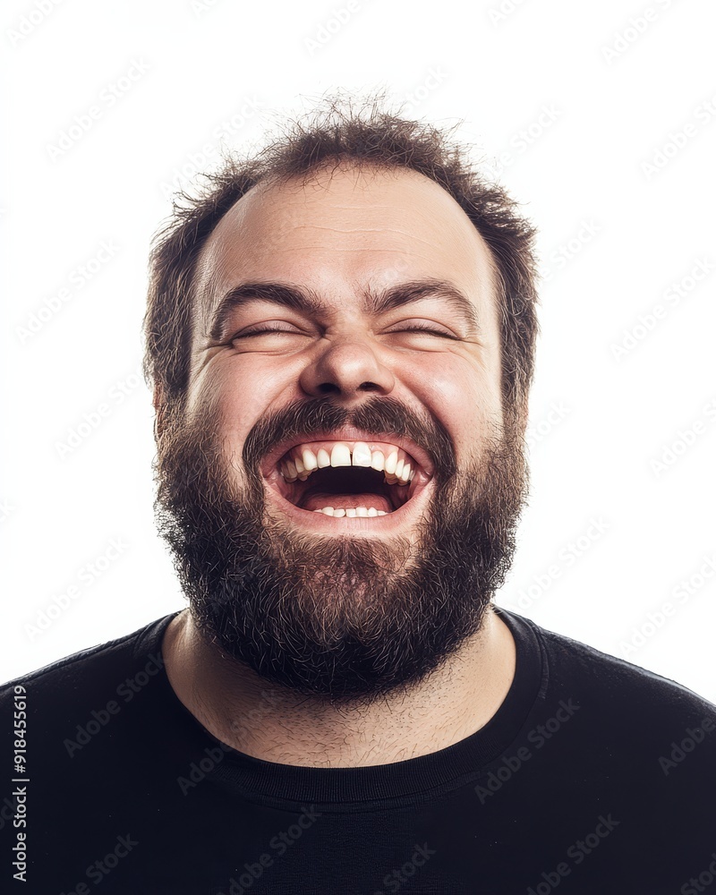 Men express genuine laughter against a bright white backdrop Men express genuine laughter against a bright white backdrop