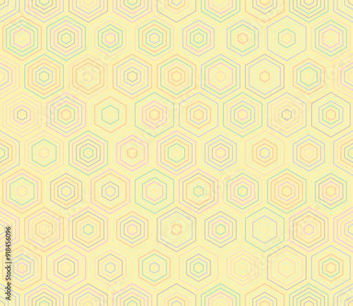 Honeycomb mosaic background. Hexagon stacked mosaic cells. Honeycomb cells. Multiple tones color palette. Seamless pattern. Tileable vector illustration.