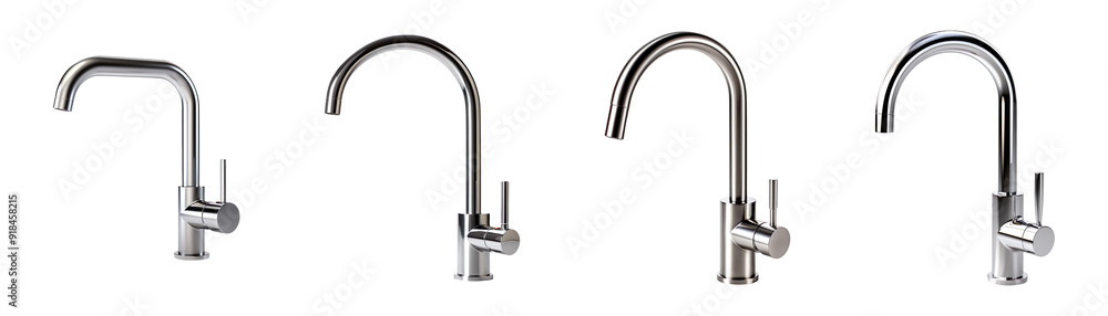 Collection of stainless Steel Faucets isolated on transparent background Collection of stainless Steel Faucets isolated on transparent background