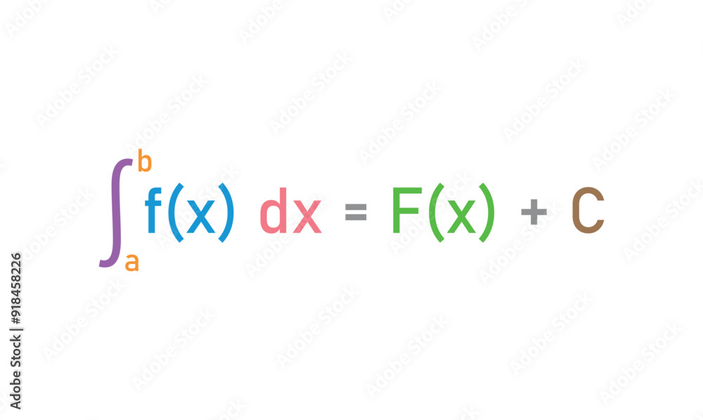 Integral of calculus formula. Variable of integration, Integrand, Integral sign, Upper and lower limit of integration. Integral of calculus formula. Variable of integration, Integrand, Integral sign, Upper and lower limit of integration.