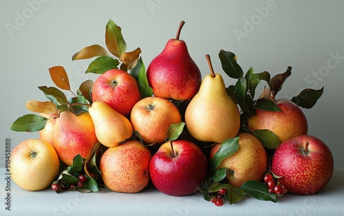 Fresh and Vibrant Organic Apple and Pear Display on White Background