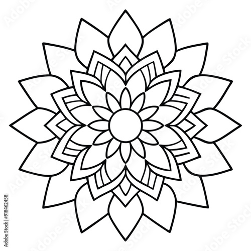 Mandala line art silhouette with white background