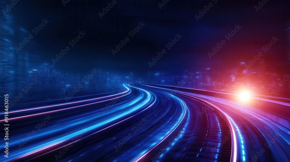 A dynamic scene showcasing colorful light trails on a dark road, symbolizing speed and motion in a modern urban environment. A dynamic scene showcasing colorful light trails on a dark road, symbolizing speed and motion in a modern urban environment.