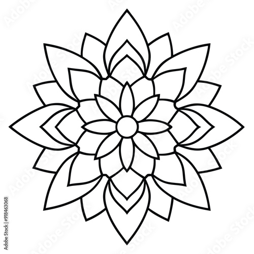 Mandala line art silhouette with white background