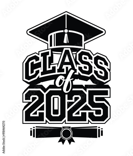 Lettering Class of 2025 for greeting, invitation card. Text for graduation design, congratulation event, T-shirt, party, high school or college graduate. Vector on transparent background