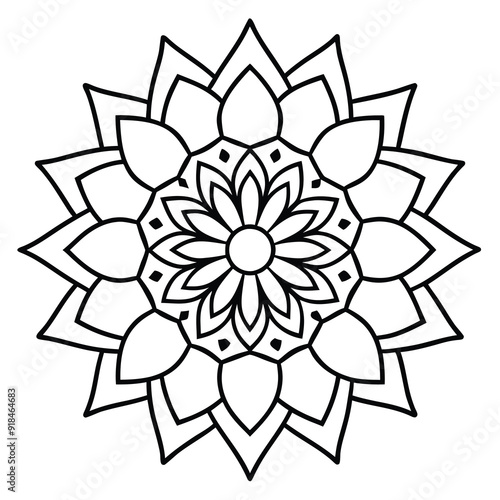 Mandala line art silhouette with white background