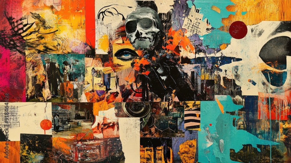 Fototapeta premium The eclectic mix of styles and mediums in a contemporary art collage, forming a visually striking and thought-provoking piece.