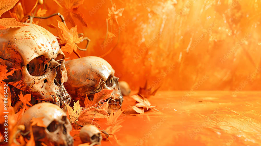 Filled with eerie skulls and colorful autumn leaves, this Halloween backdrop creates an inviting yet spooky atmosphere perfect for seasonal decorations Filled with eerie skulls and colorful autumn leaves, this Halloween backdrop creates an inviting yet spooky atmosphere perfect for seasonal decorations