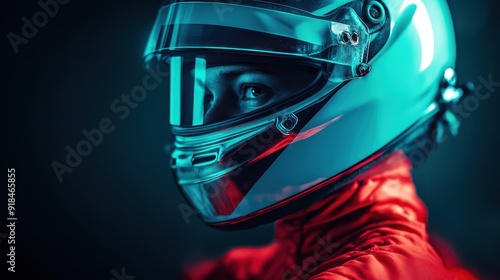 This impressive image presents a red helmet with a half-visor, set against a dark backdrop. The gleaming helmet reflects light, showcasing durability and sleek design. photo