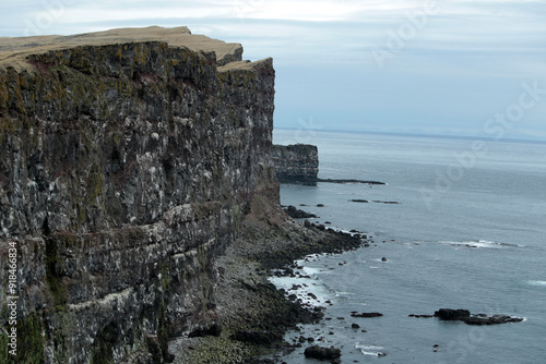 Landschaftsbild auf Island, Latrabjarg, Papageientaucher