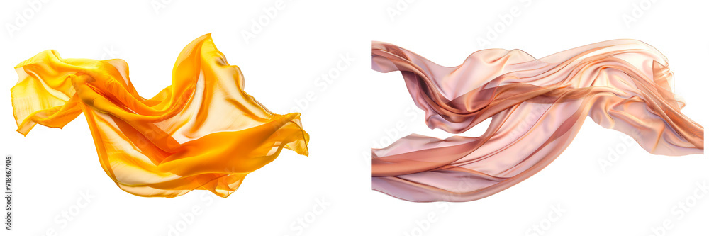 Fototapeta premium Set of flying silk fabric isolated on transparent background