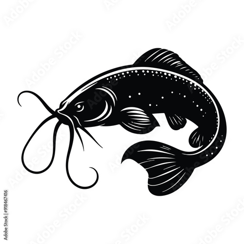 River fish silhouette vector illustration. cooking fish black and white animal.