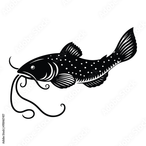 River fish silhouette vector illustration. cooking fish black and white animal.