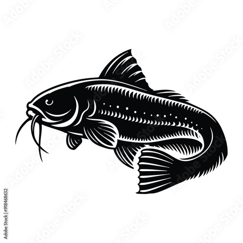 River fish silhouette vector illustration. cooking fish black and white animal.