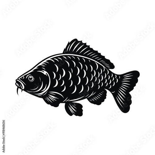River fish silhouette vector illustration. cooking fish black and white animal.
