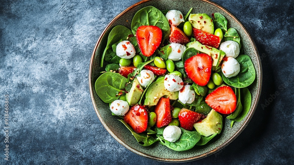 Spinach Salad with Strawberries, Avocado, Mozzarella, and Edamame Spinach Salad with Strawberries, Avocado, Mozzarella, and Edamame