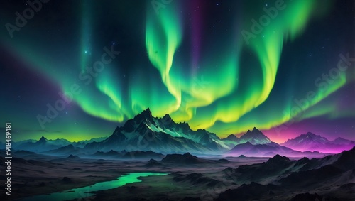 Aurora Borealis Landschaft Berge Polarlichter