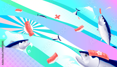 Bluefin tuna banner for japanese food restaurant. Raw tuna sashimi