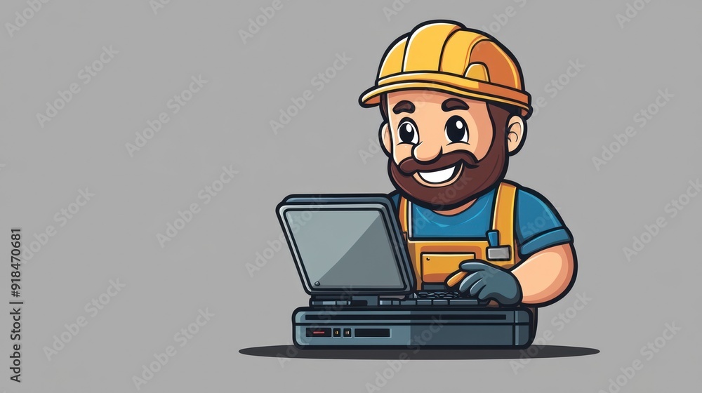 Construction Worker Using Laptop Construction Worker Using Laptop