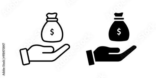 Hand with Money bag icon set. finance sign. for mobile concept and web design. vector illustration on white background