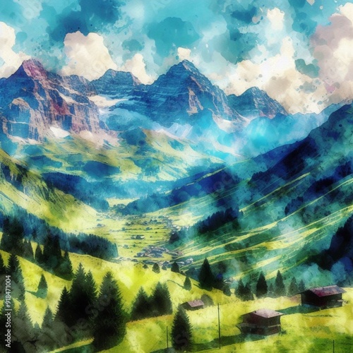 the serene and picturesque essence of an alpine landscape