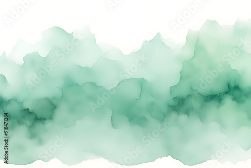 A gradient from pale teal to mint green watercolor on white background, Ai Generated