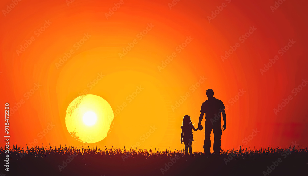 Silhouette of a Father and Daughter Walking into the Sunset Silhouette of a Father and Daughter Walking into the Sunset