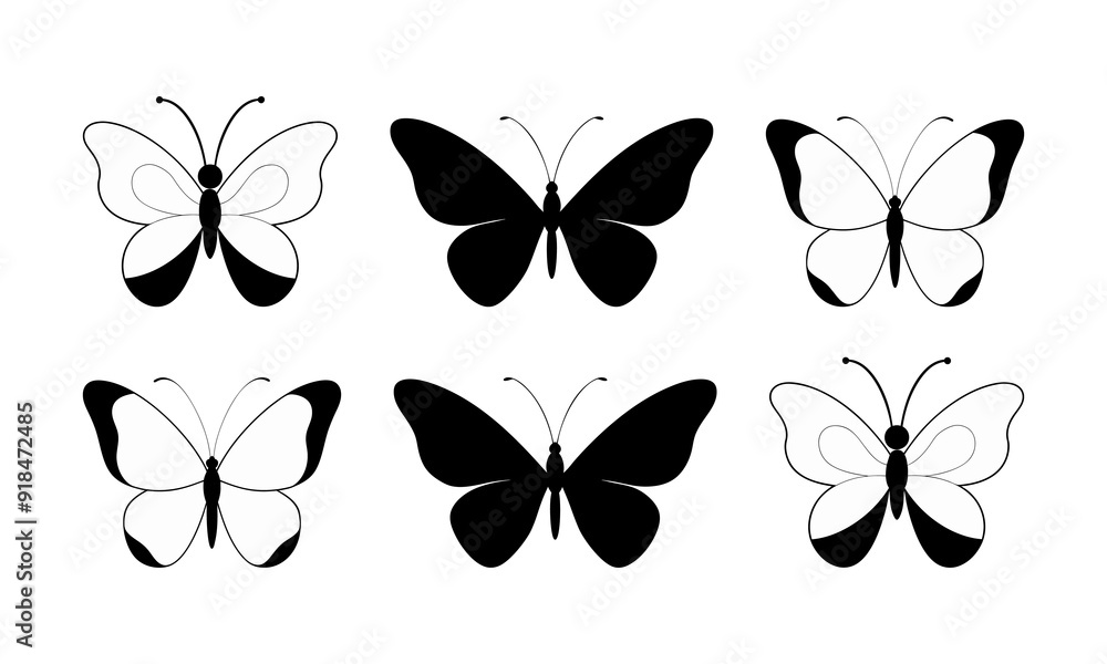 Fototapeta premium Butterfly silhouette isolated on white background