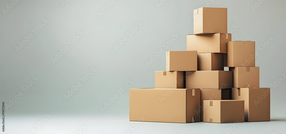 A neatly stacked pile of cardboard boxes on a plain background, symbolizing moving or storage organization. A neatly stacked pile of cardboard boxes on a plain background, symbolizing moving or storage organization.