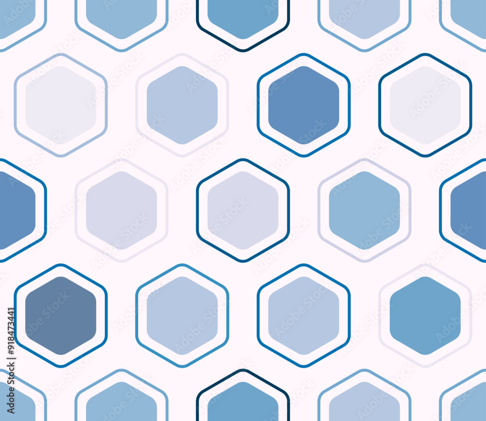 Geometric template background. Rounded hexagons mosaic cells with padding and inner solid cells. Large hexagons. Multiple tones color palette. Seamless pattern. Tileable vector illustration. Geometric template background. Rounded hexagons mosaic cells with padding and inner solid cells. Large hexagons. Multiple tones color palette. Seamless pattern. Tileable vector illustration.
