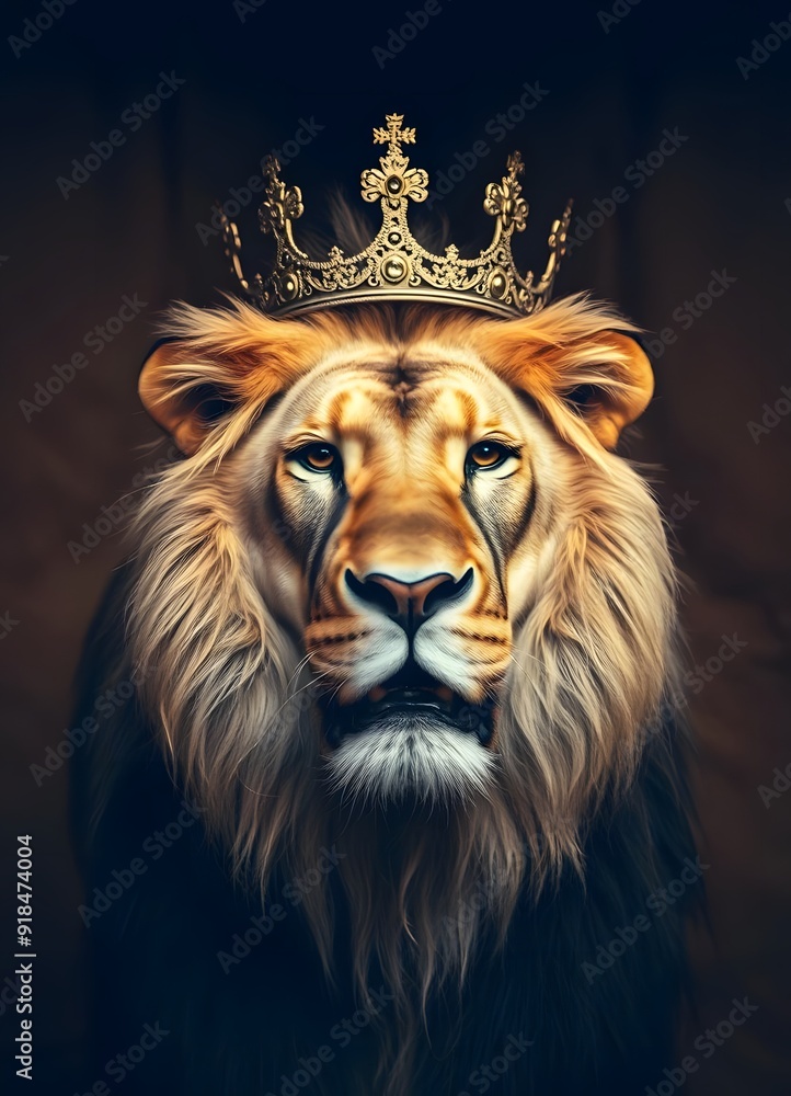 Obraz premium Lion wearing a crown AI generated