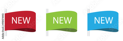 New offer tag red, green blue, tag isolated. Vector